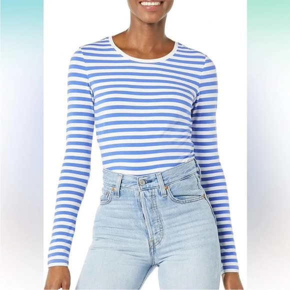 Blue and white striped long sleeve t-shirt - Picture 1 of 6